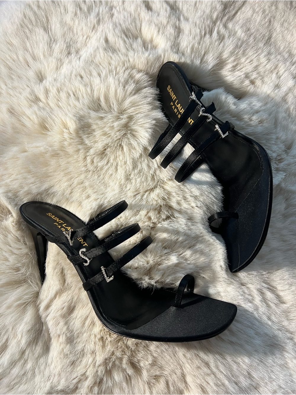 Saint Laurent Black Strappy Crystal JERRY Heels